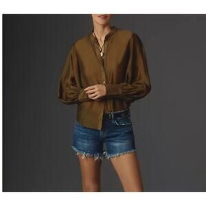 Anthropologie East West Long Sleeve Sheer Blouse Green Women Size Medium
